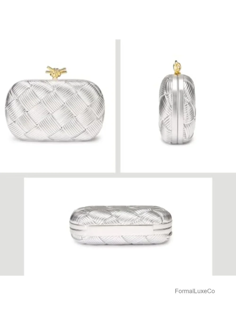 Woven Evening Clutch with Gold Tone Hardware and Chain